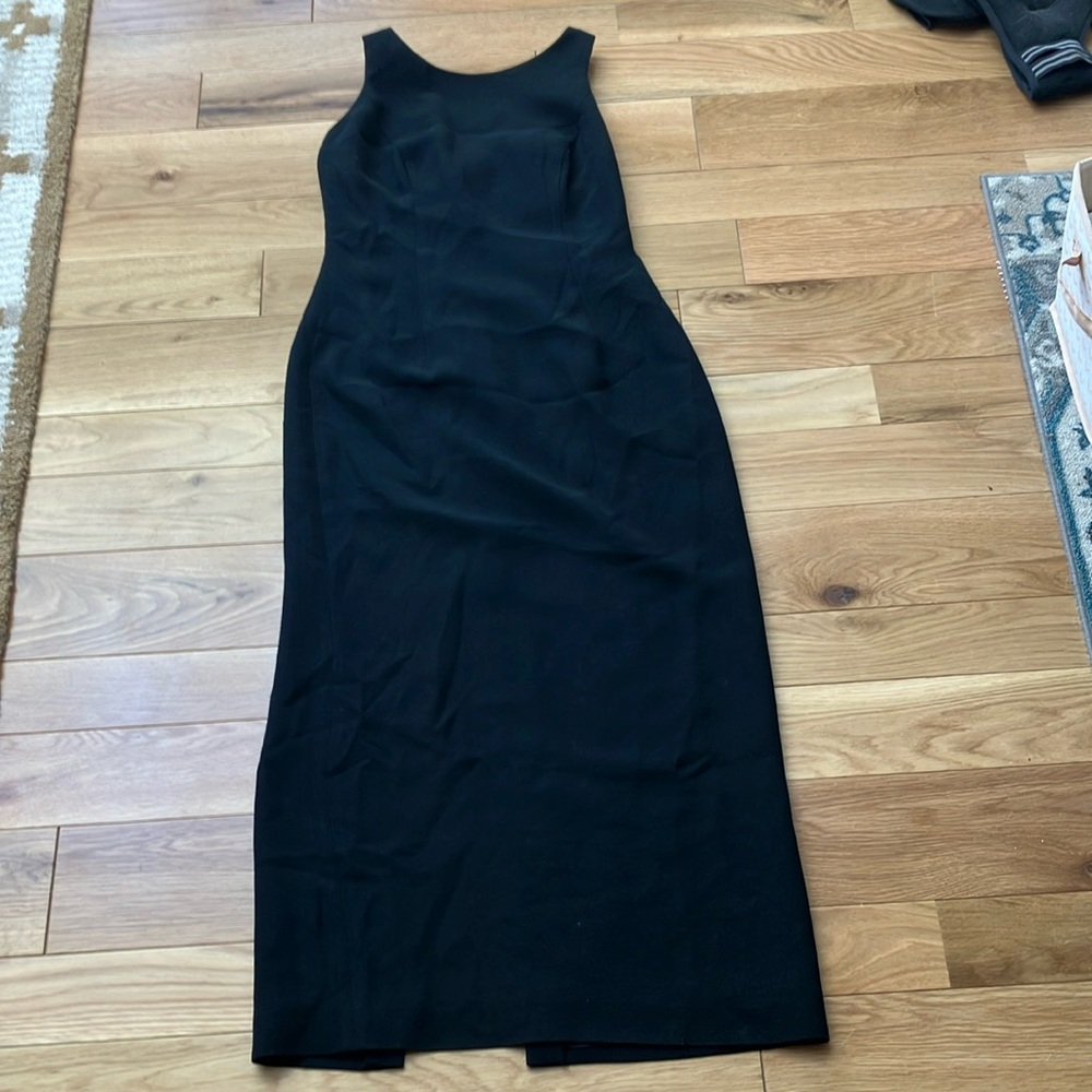 90s Black Sleeveless Maxi Dress sz 8 exposed zipper, sleek, classic